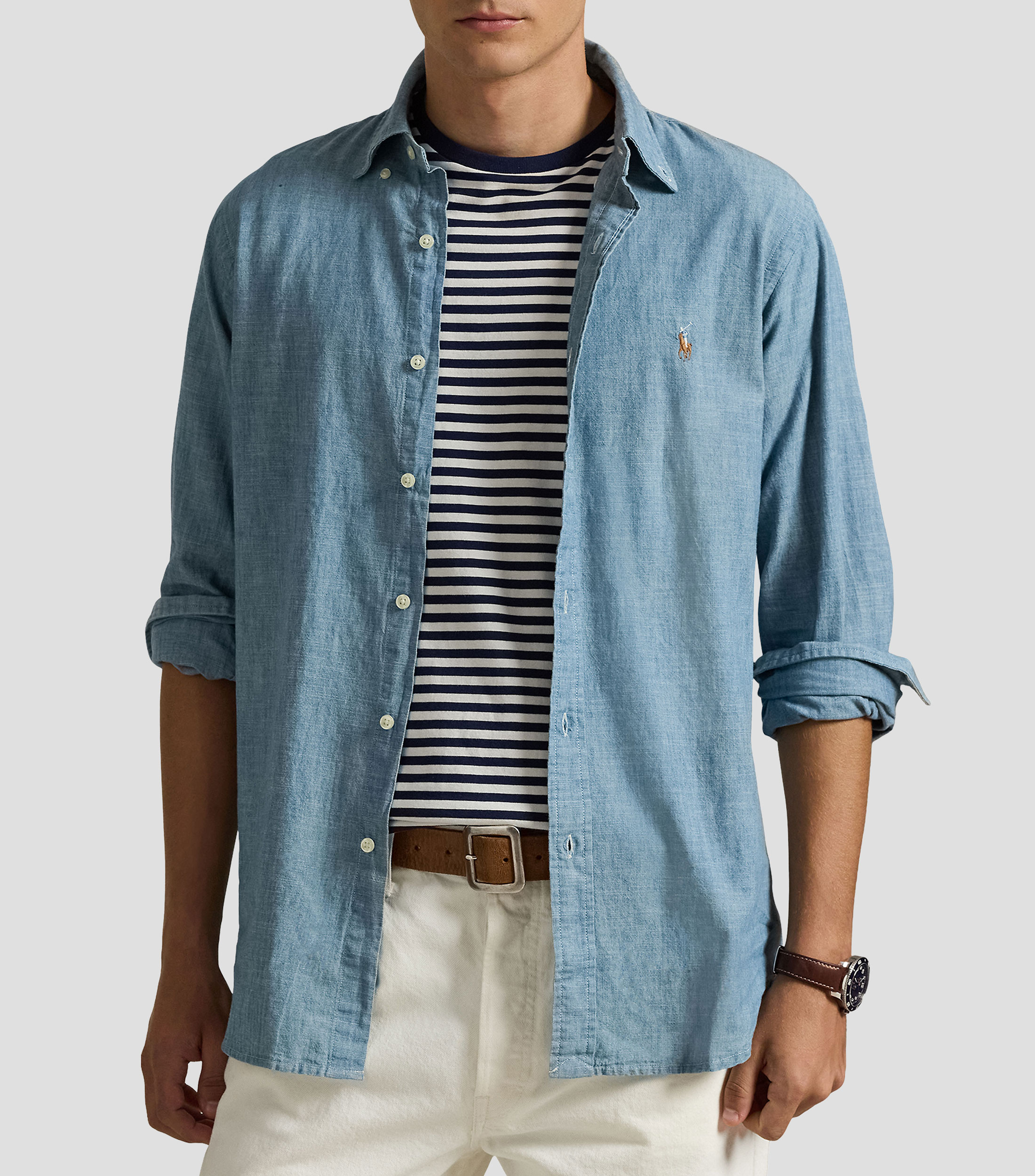 Camisa lisa con manga larga Hombre